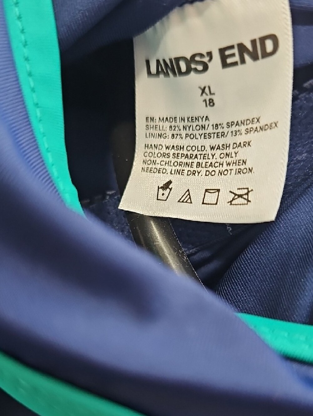 Lands' End Classic Navy One-Piece Swimsuit with Teal Side Panels - Picture 5 of 5